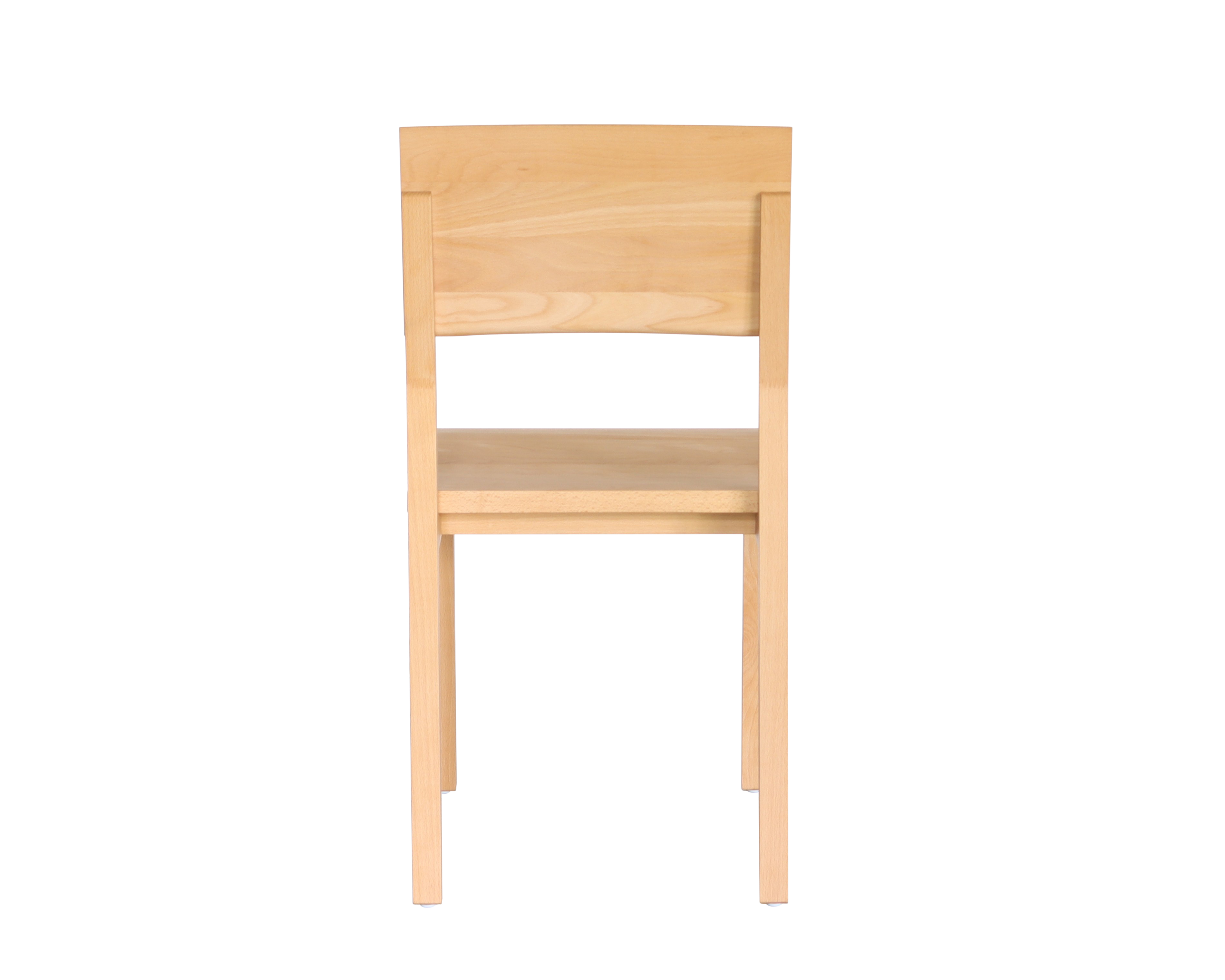 S1 Holzstuhl von Team 7, Frontansicht, Naturholz, minimalistisches Design mit Rückenlehne und Sitzfläche aus hellem Holz.