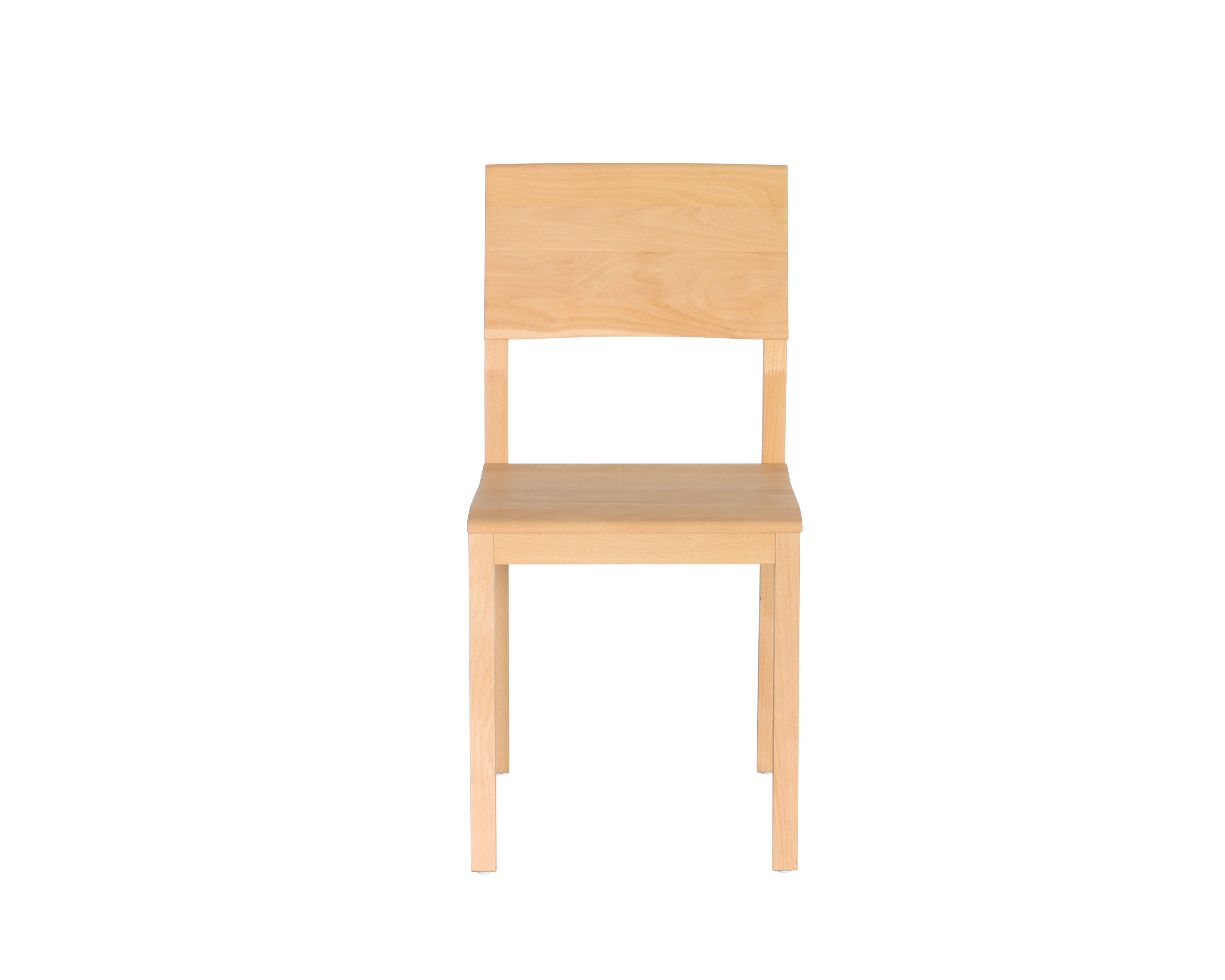 Team 7 S1 Holzstuhl aus hellem Holz, Frontalansicht, minimalistisches Design mit Rückenlehne