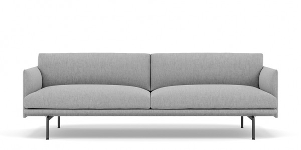 Sofa Outline 3-Sitzer Bezugsstoff Vancouver hellgrau 14, Gestell schwarz pulverbeschichtet Muuto