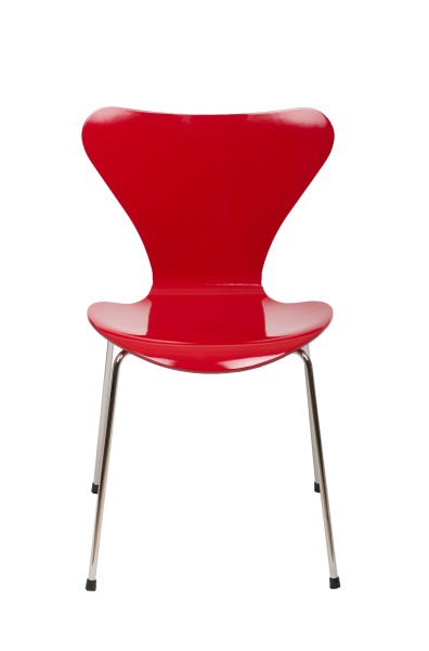 Stuhl Serie 7 Sitzschale rot (569) hochglänzend, Gestell verchromt Fritz Hansen